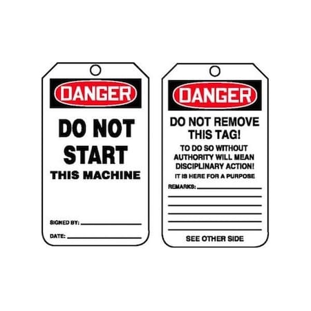 Accuform Safety Tags, DANGER DO NOT START THIS MACHINE, 5.75in x 3.25in, RP-Plastic, 25PK MDT124PTP